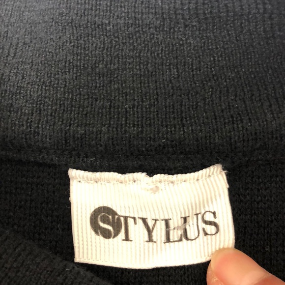 Stylus Black Cotton Blend Crocheted Sleeve Pullover Sweater Size M - Picture 11 of 12